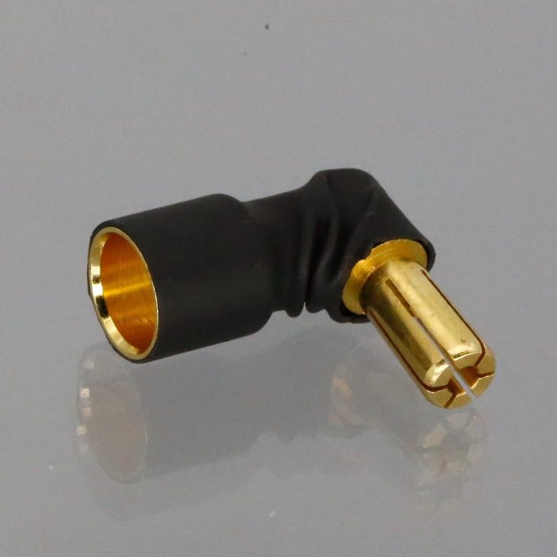 90-degree adapter connector with 8mm female to 5.5mm male, black housing, gold ends