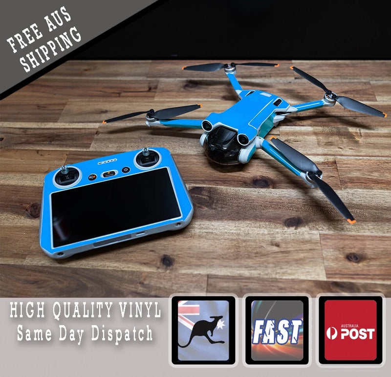 Light blue drone skin wrap stickers for drone body and controller, vinyl decals
