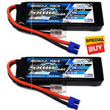LiPo battery pack with two cells, red/black leads and EC3 connectors