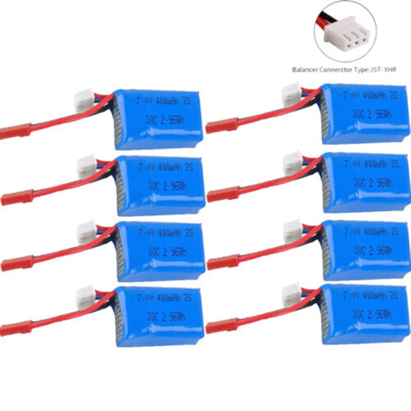 7.4V 400mAh 2S LiPo Battery 30C JST Plug for Micro FPV Racing Drone Quadcopter