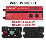 US Car LED Power Inverter 2000W DC 12V/24V to AC 110V Converter Charger US Plug