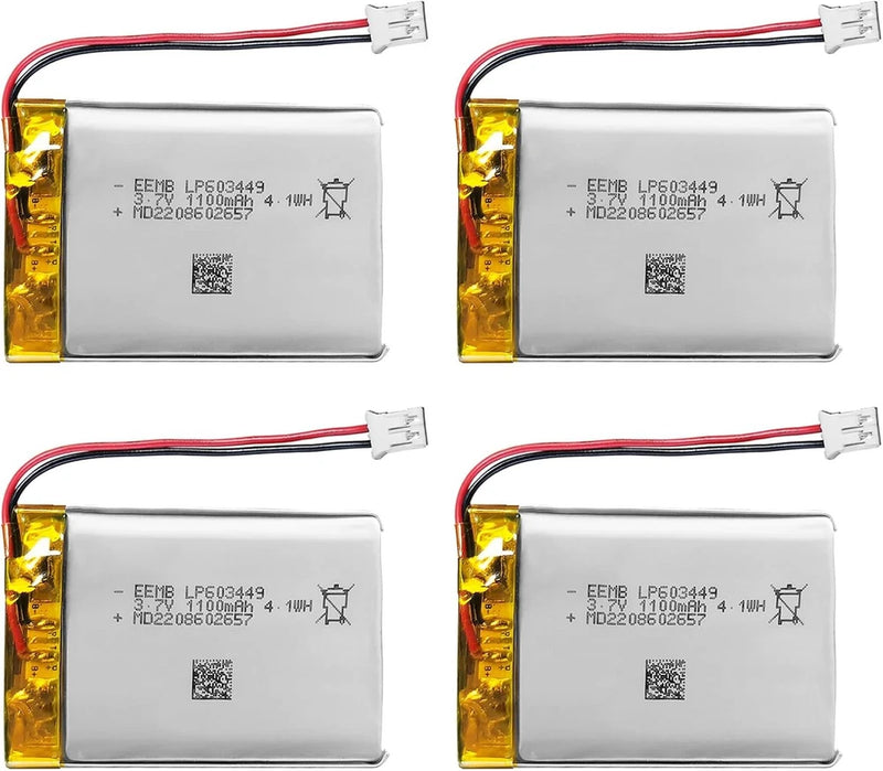 4PACK Lithium Polymer Battery 3.7V 1100mAh 603449 Lipo Rechargeable Battery Battery