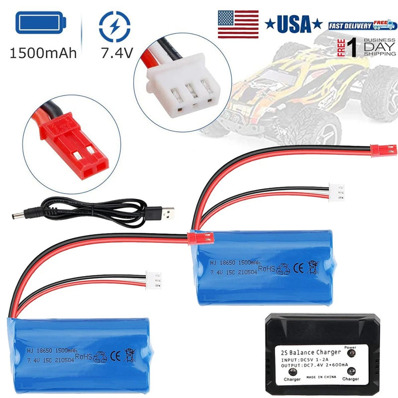 2X 7.4V 1500mAh Battery With Charger for RC Car HUANQI 957 948 MJX T10 T11 T34RC