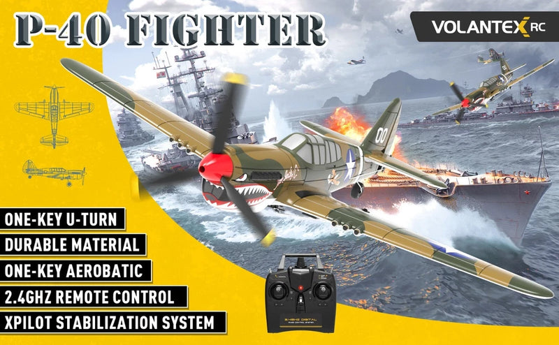USA Volantex P40 2.4G 4CH Fighter RC Airplane 6-Axis Gyro Fixed Wing Remote RTF