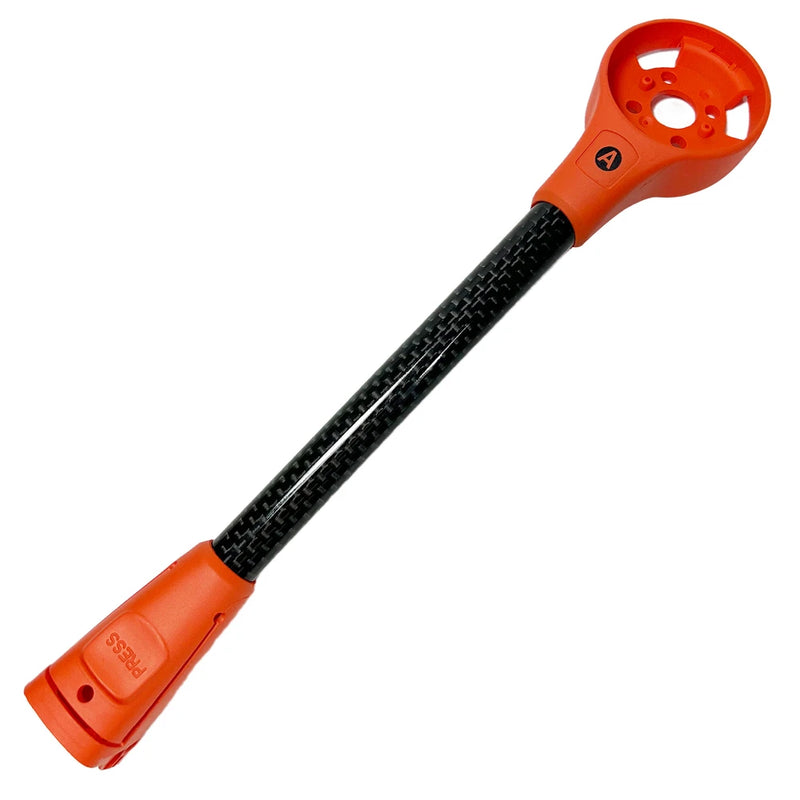 Drone motor arm tube repair part, orange with black ribbed shaft