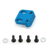 Blue aluminum servo mount base with two threaded holes, mounting screws and washers