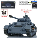 RC military tank model with turret and long barrel, dark gray