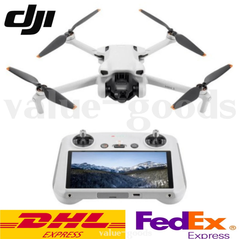 DJI Mini 3 camera drone and RC remote controller with screen