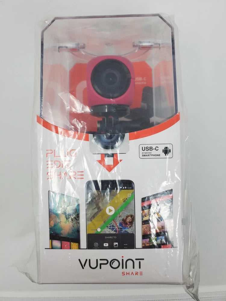 Vupoint Share Q 1080P Full HD Waterproof Action Camera for ANDROID USB-C Red NEW