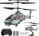 Green camo RC helicopter with remote controller and missile launcher accessories set
