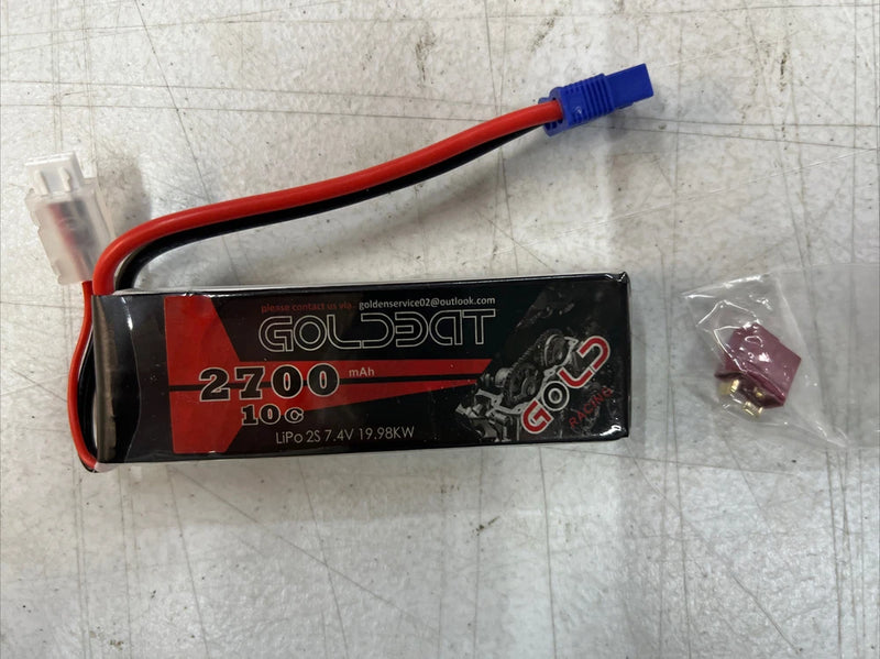 RC 2S LiPo hardcase battery pack with red/black leads and blue connector