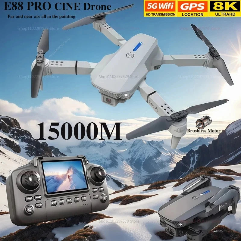 Foldable RC drone with dual 8K HD camera and handheld controller with built-in screen