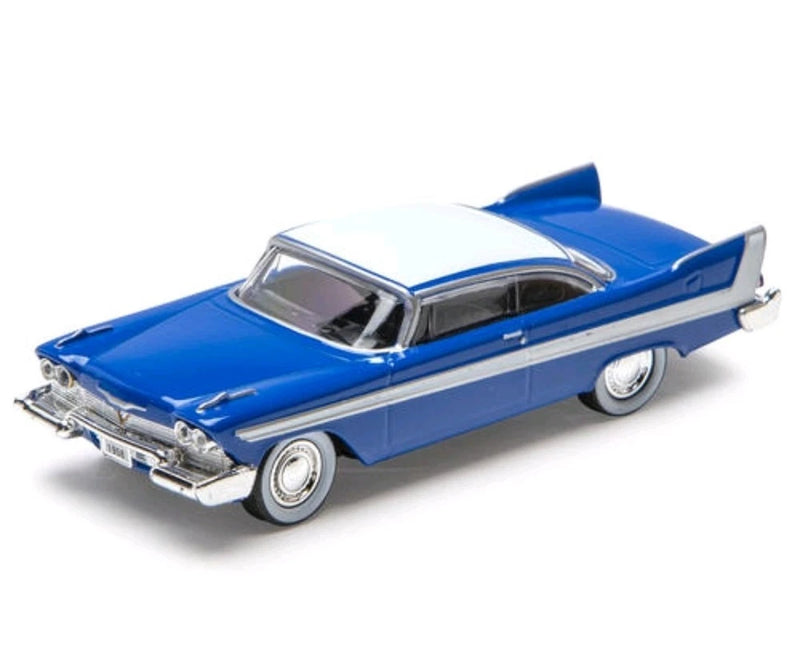 1:48 die-cast 1958 Plymouth Fury model car, blue with white roof