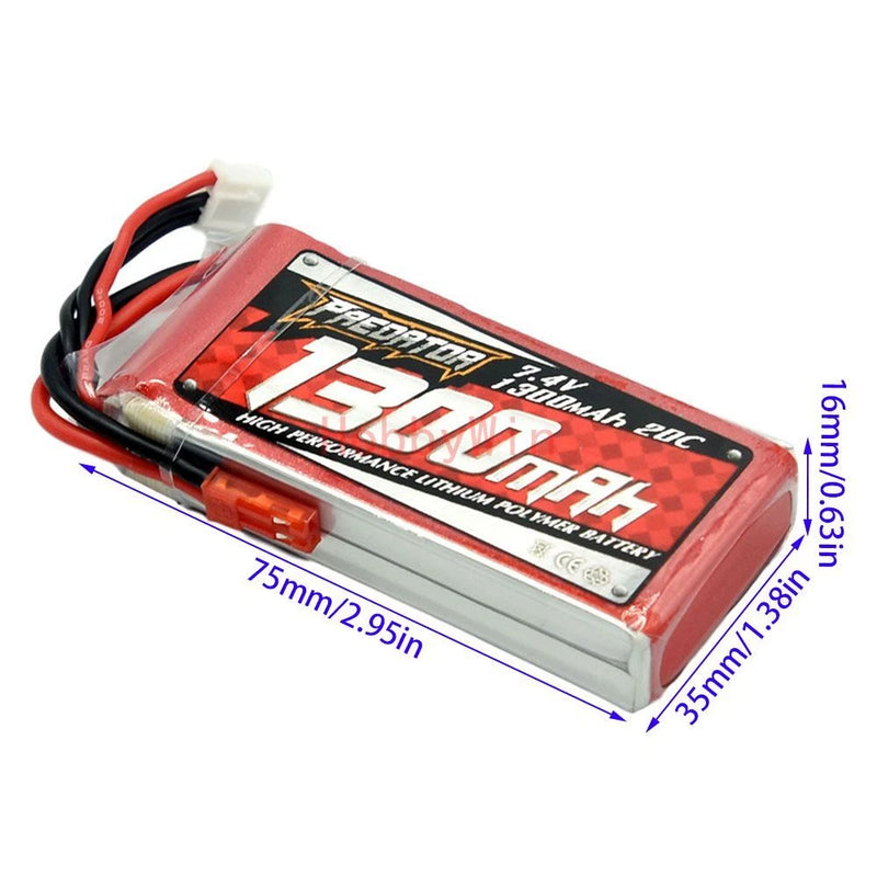 FMS Hobby 7.4V 1300mAh 20C LiPo Battery JST plug for 800mm RC Airplane Warbird Battery