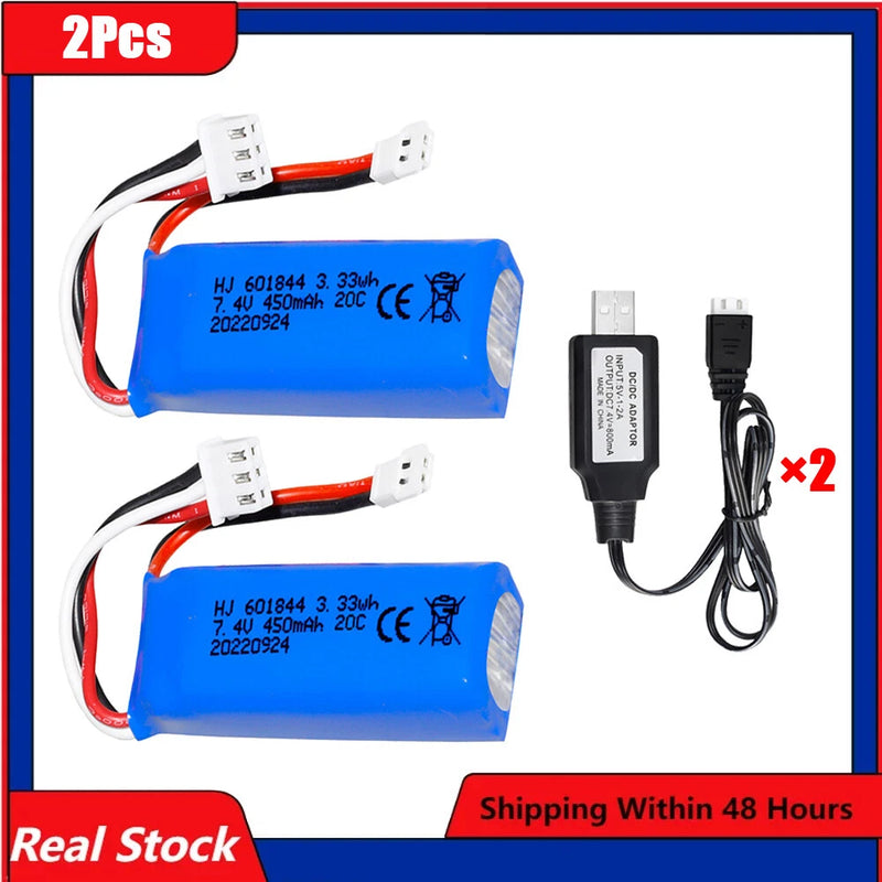 2¡Á 7.4v 450mah 20c Lipo Battery + USB For Wltoys K969 K979 K989 K999 P929 Rc Car