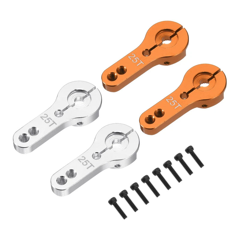 25T RC steering servo arm horn set in orange & silver aluminum, with screws