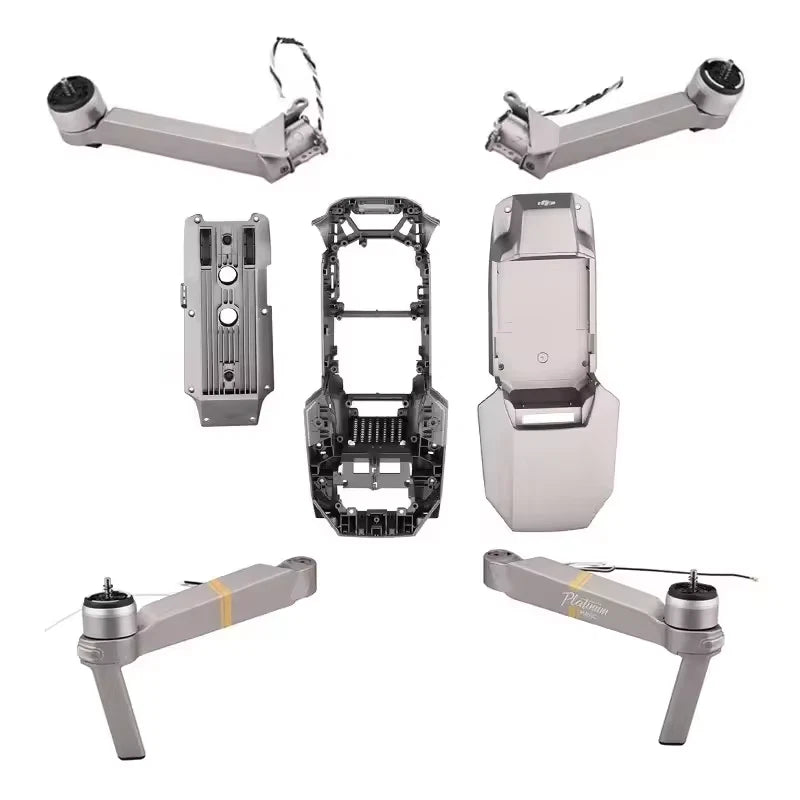 Drone frame and body replacement parts with propeller arms, silver-gray
