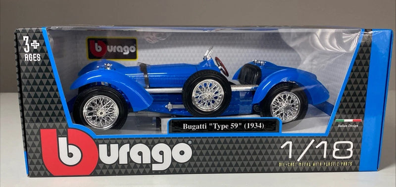 1934 Bugatti Type 59 Blue 1/18 Diecast Model Car - Bburago
