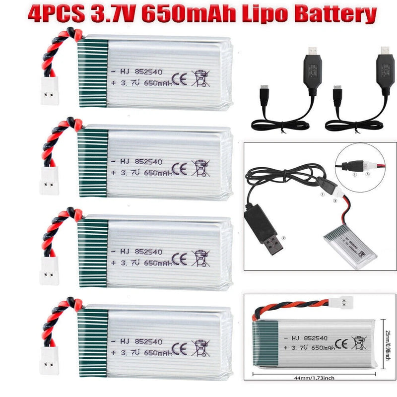 4pcs 3.7V Lipo Battery 650mah with USB Charger for Syma UAV FPV Drone Quadcopter