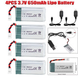 4pcs 3.7V Lipo Battery 650mah with USB Charger for Syma UAV FPV Drone Quadcopter