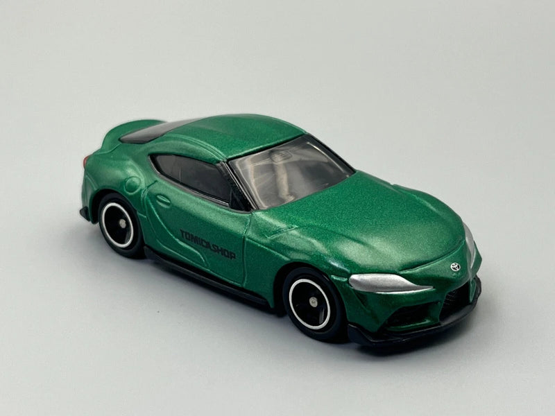 Toyota Tomica green GR Supra toy car model, 1/60 scale