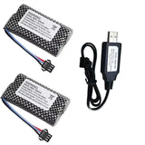 2PCS 7.4V 1500mAh SM-3P Plug Li-po Battery w/ USB Charging Cable for DE43 DE60