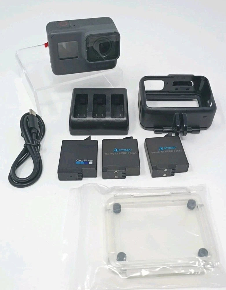 GoPro HERO6 Black action camera bundle: camera, 3 batteries, charger, housing case
