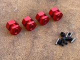 Red aluminum hex adapters converting 14mm to 17mm, with screws and nuts
