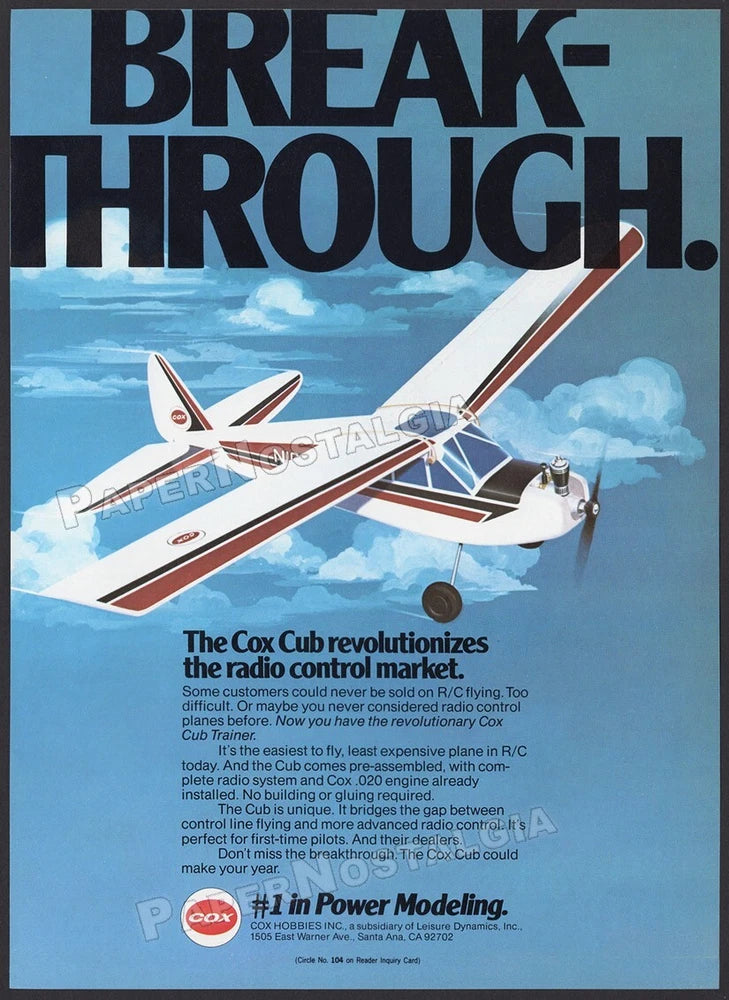 COX Hobbies - Original 1979 Trade AD / ADVERT_ Cessna Radio Control Trainer _ RC