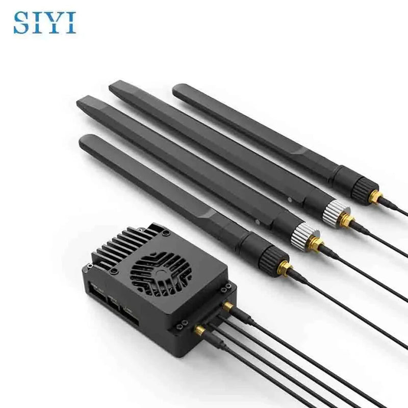 FPV HD video transmission system module with fan and four black antennas