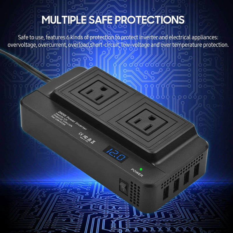 200W Car Power Inverter DC 12V To AC 110V Converter With Digital Display 2 ZKSK