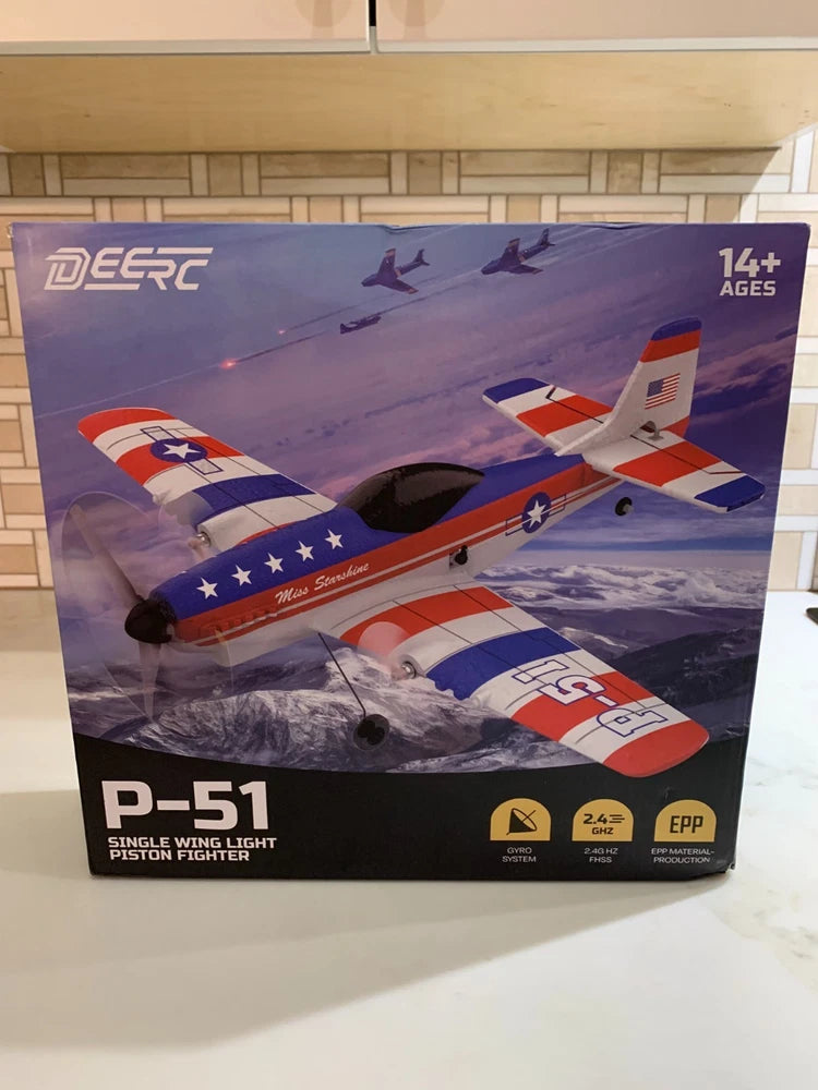 DEERC P-51 single-wing light piston fighter RC model box with plane artwork