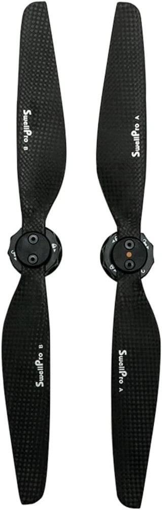 Pair of black carbon fiber drone propellers with quick-release hubs