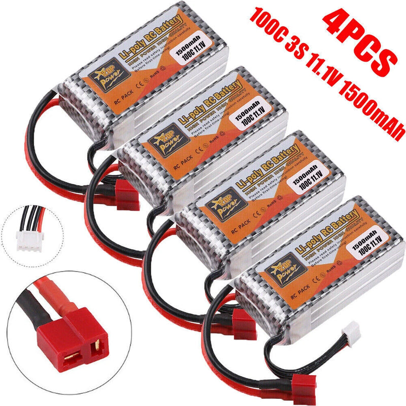 1500mAh 11.1V 100C 3S LiPo Battery T Plug for RC Drone Boat Airplane