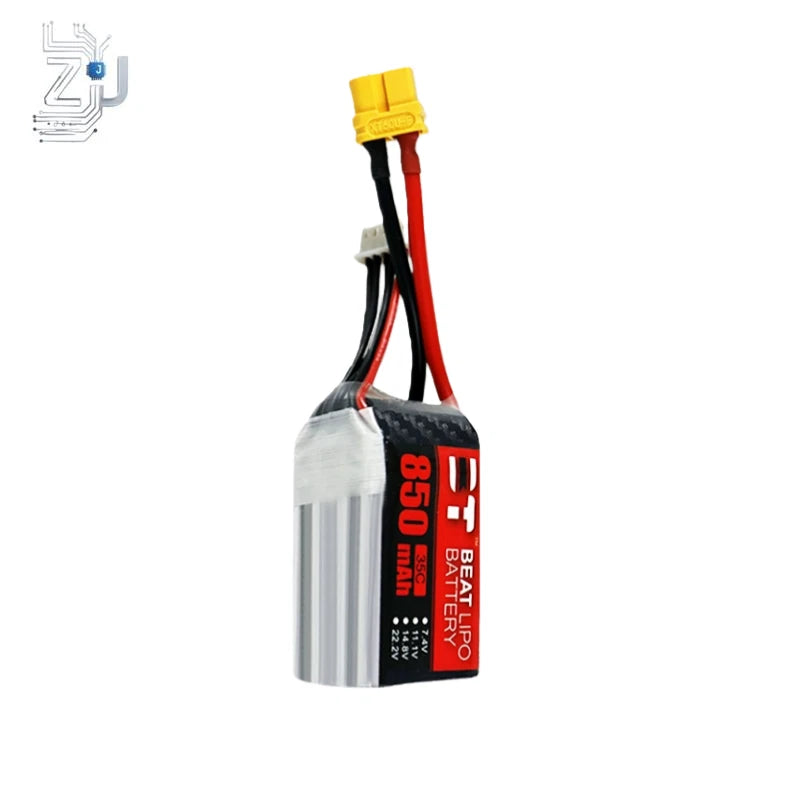 850mAh RC LiPo battery with XT-series plug and red/black leads
