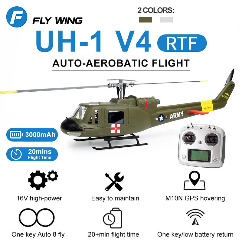 FlyWing UH1 V4 RC Helicopters RTF Brushless Motor 10CH GPS Fixed Helicopter US