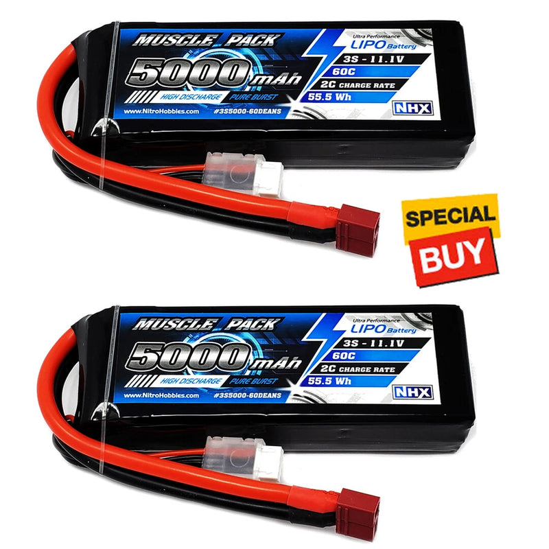 NHX Muscle Pack 3S 11.1V 5000mAh 60C Lipo Battery (2) w/ Deans Connector Battery
