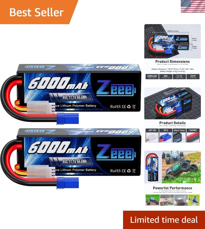 11.1V 80C 3S 6000mAh Lipo Battery with EC5 Connector 2 Pack Battery