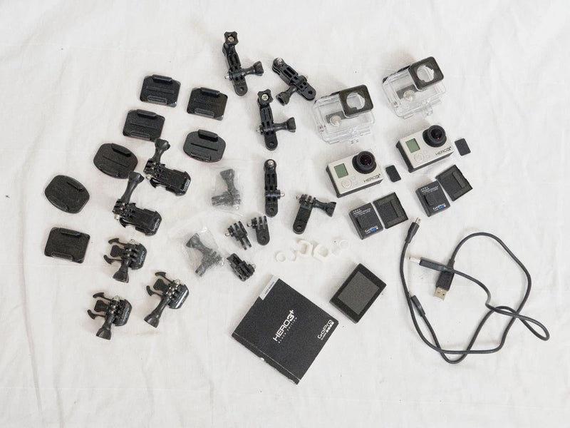 2x GoPro Hero 3+ Cameras with LCD and mounting - large Lot - see photos