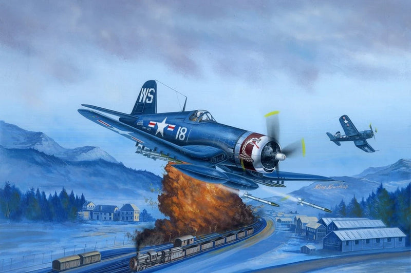 Blue WWII fighter aircraft model with runway explosion and US star markings
