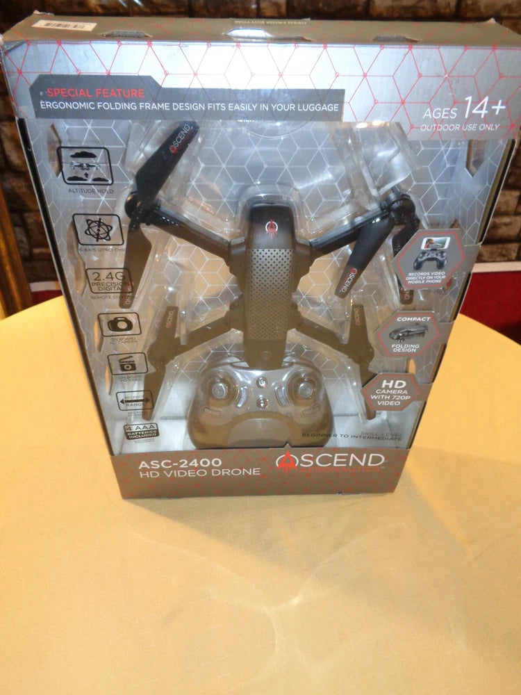 HD video drone in retail box with quadcopter arms and camera