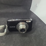 Fujifilm FinePix JV-100 black compact digital camera with front lens and 12MP label