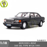 1/18 Mercedes Benz 560 SEL 1991 W126 Norev 183788 Black Diecast Model Car