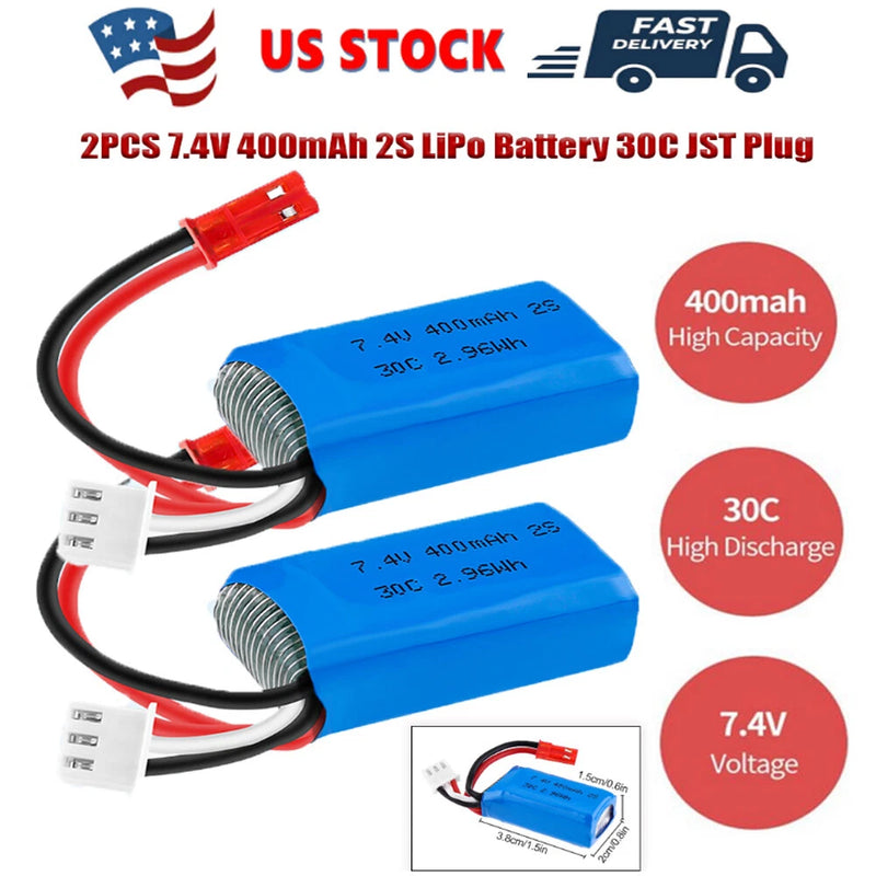 2X 7.4V 400mAh 2S LiPo Battery 30C JST Plug Micro FPV Racing Drone EMAX BabyHaw Battery