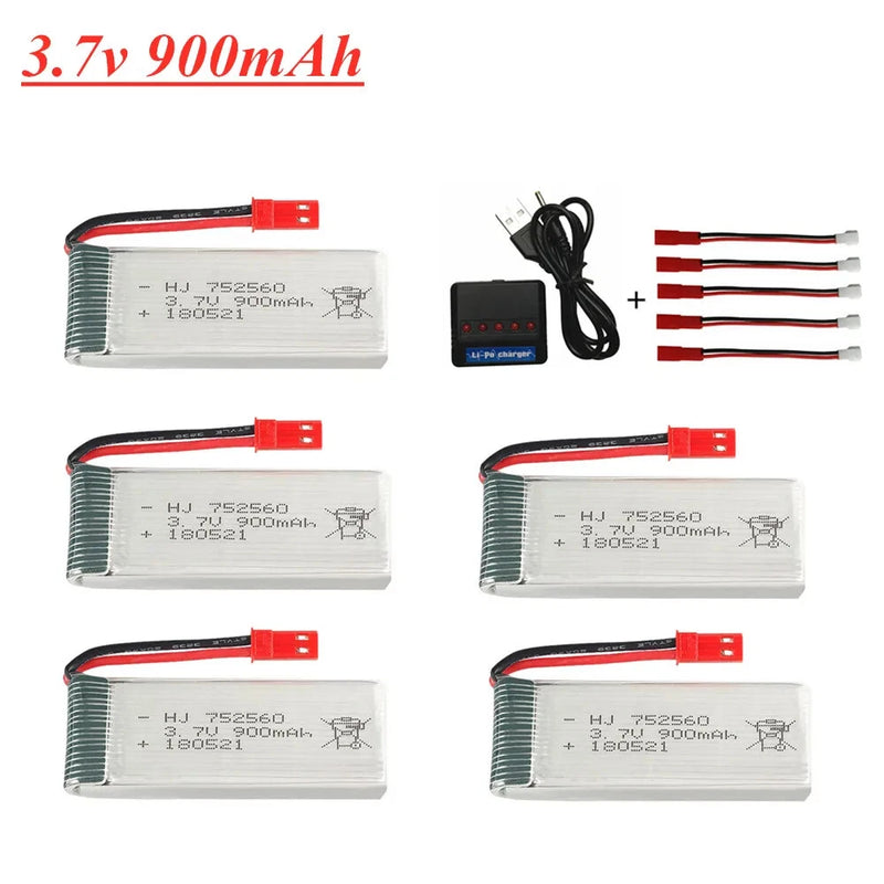 5PC 3.7V 900mAh Lipo Battery For X5 X5C X5SC X5SW 8807 8807W A6 A6W M68 Rc Drone Battery