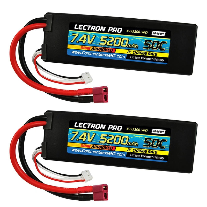 Combo Lectron Pro 7.4V 5200mAh 50C Lipo Battery w/ Deans-Type Connector for 1/10 Battery