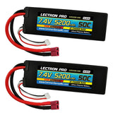 Combo Lectron Pro 7.4V 5200mAh 50C Lipo Battery w/ Deans-Type Connector for 1/10 Battery