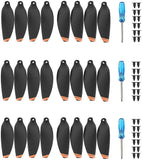Drone propeller set with 8 black blades and orange tips, plus screws and tool