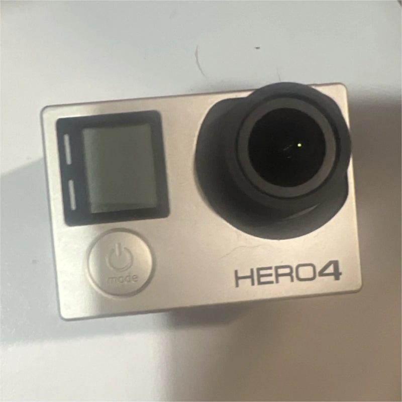 GoPro HERO4 action camera body, silver with front LCD and black lens