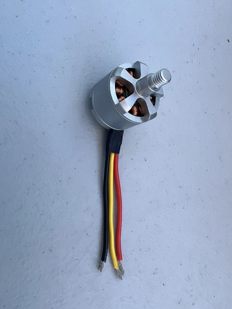 DJI Phantom CCW motor with solder leads and multi-colored wires, silver housing